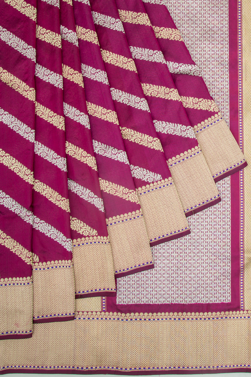 Banarasi Silk Diagonal Lines Purple Saree