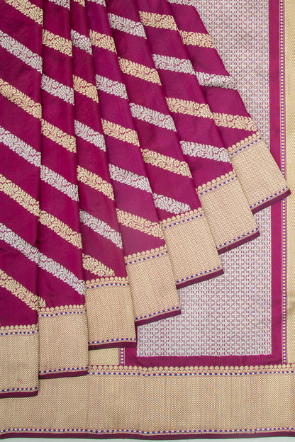 Banarasi Silk Diagonal Lines Purple Saree