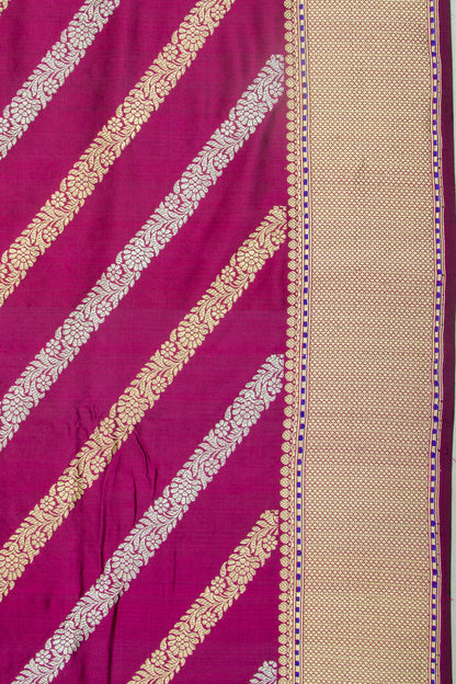 Banarasi Silk Diagonal Lines Purple Saree