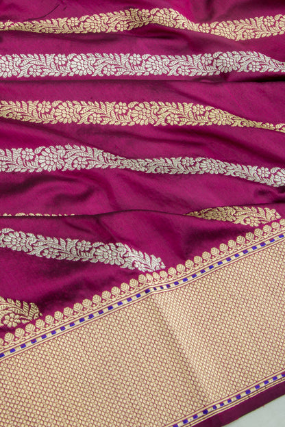 Banarasi Silk Diagonal Lines Purple Saree