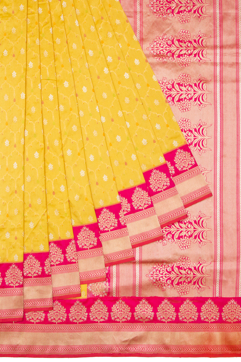 Banarasi Silk Jaal And Butta Yellow Saree