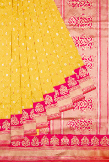 Banarasi Silk Jaal And Butta Yellow Saree