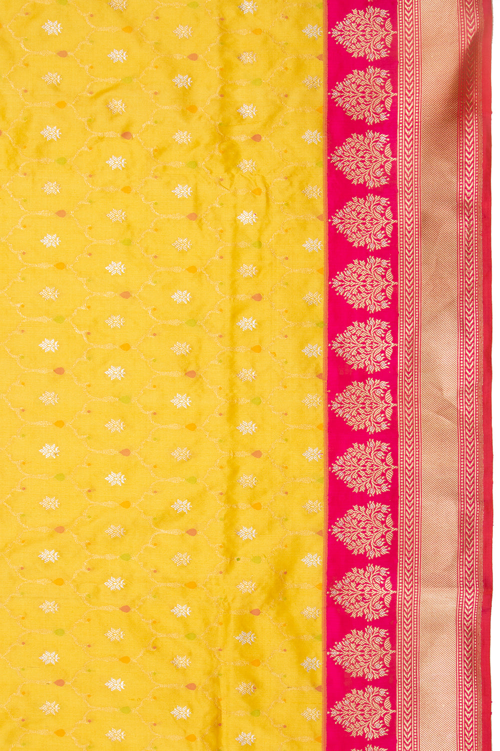 Banarasi Silk Jaal And Butta Yellow Saree