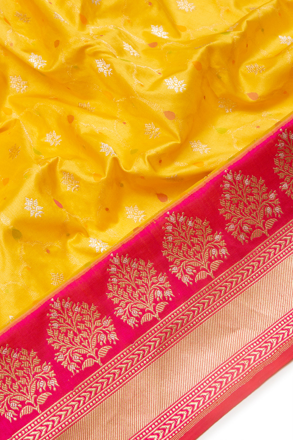 Banarasi Silk Jaal And Butta Yellow Saree