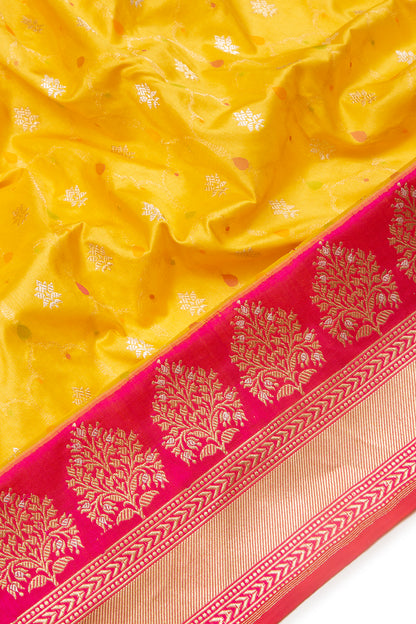 Banarasi Silk Jaal And Butta Yellow Saree