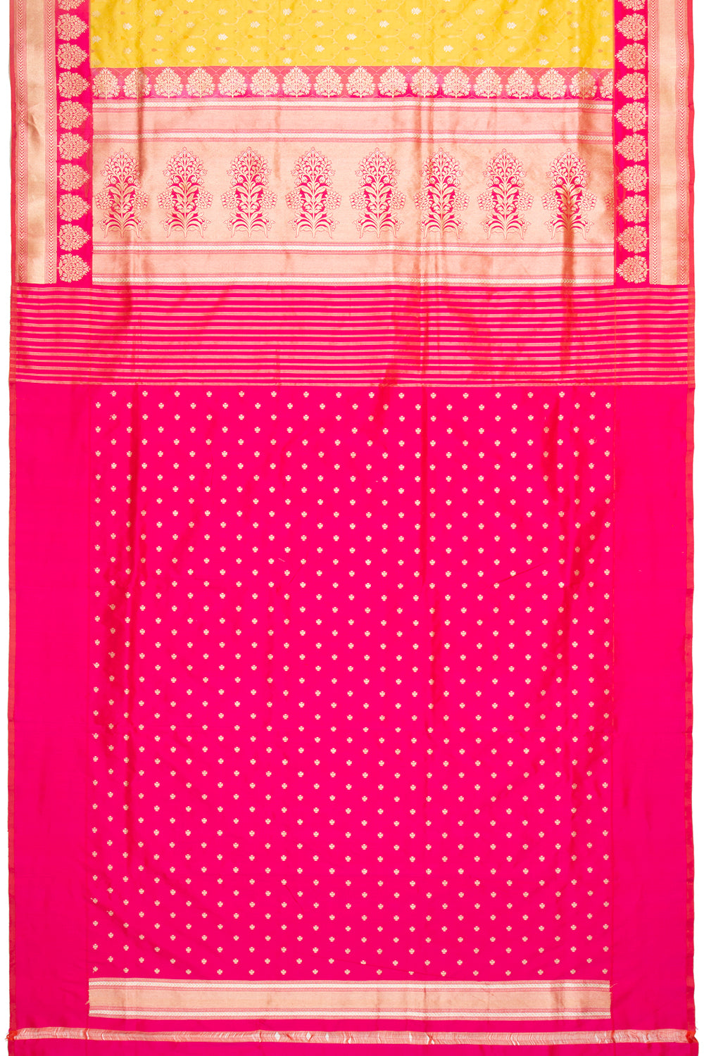 Banarasi Silk Jaal And Butta Yellow Saree
