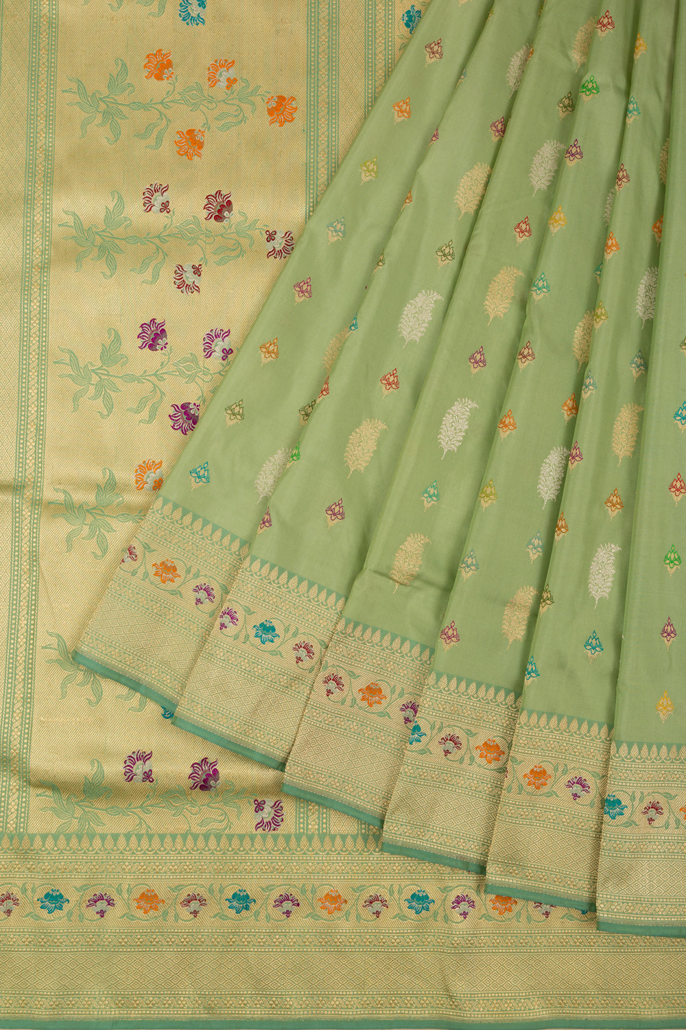 Banarasi Silk Kadwa Butta Green Saree