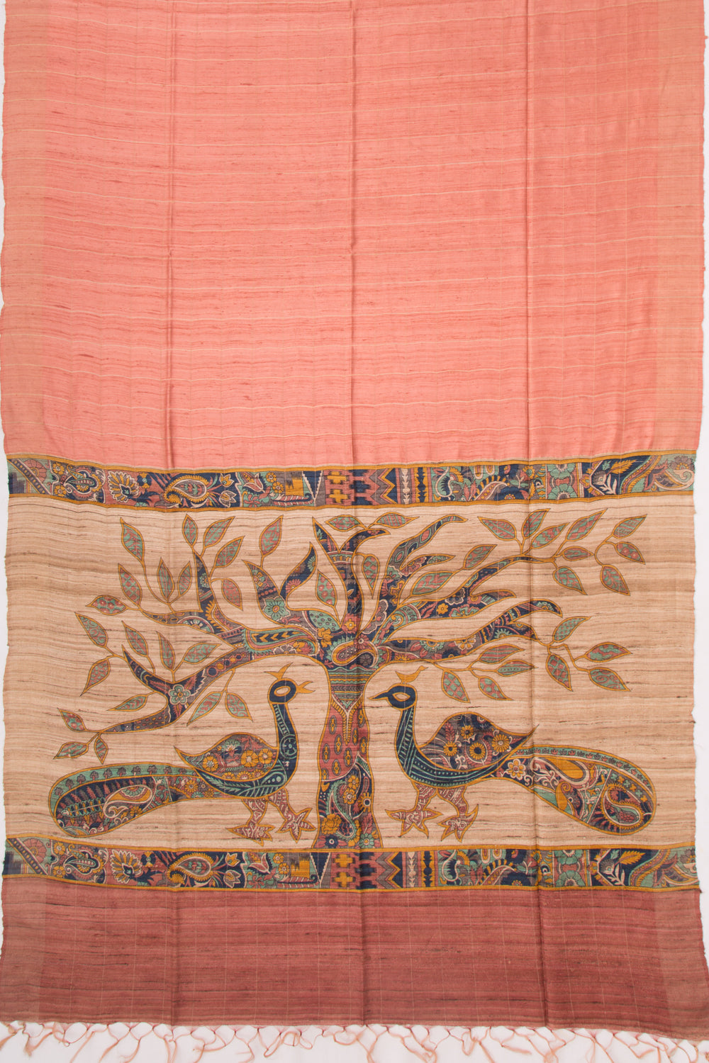 Tussar Checks Peach Saree