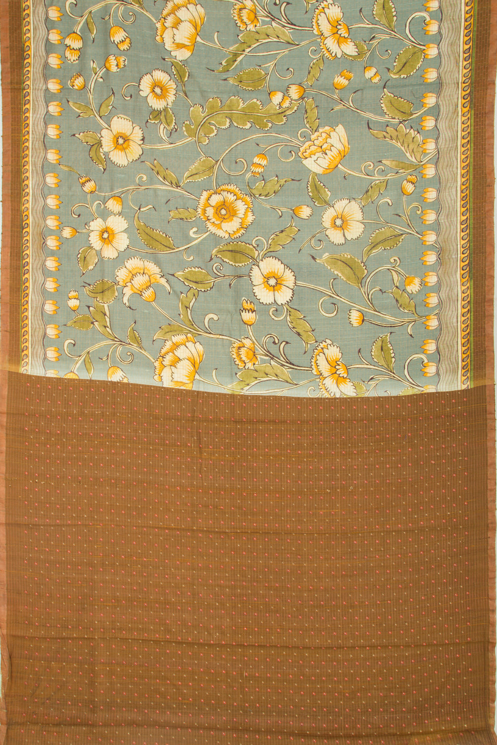 Soft Tussar Floral Printed And Checks Grey Saree