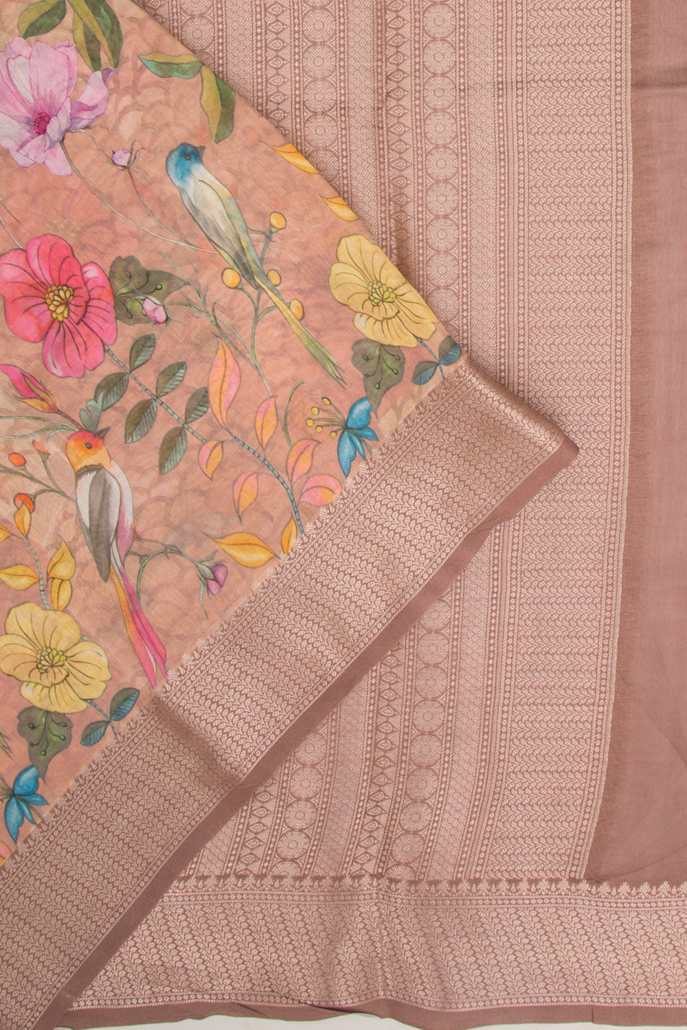 Chanderi Silk Floral Printed Snuff Saree