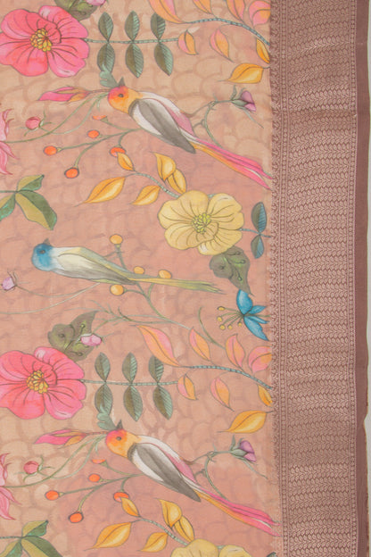 Chanderi Silk Floral Printed Snuff Saree