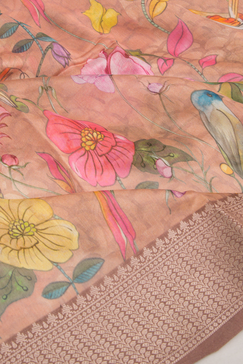 Chanderi Silk Floral Printed Snuff Saree