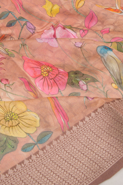 Chanderi Silk Floral Printed Snuff Saree