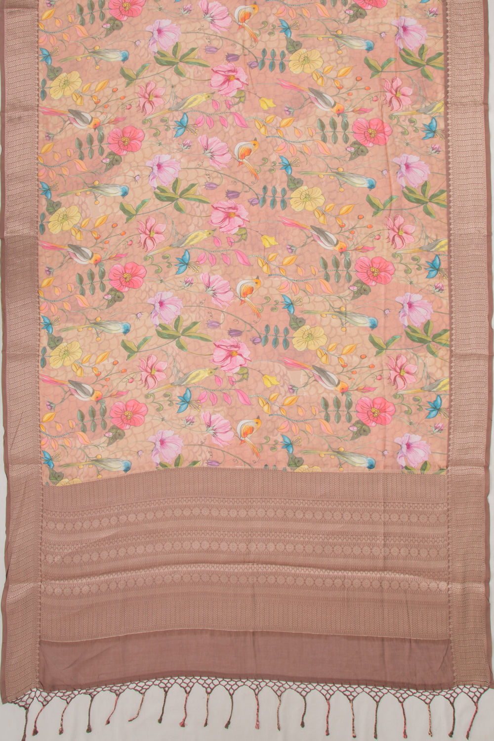 Chanderi Silk Floral Printed Snuff Saree