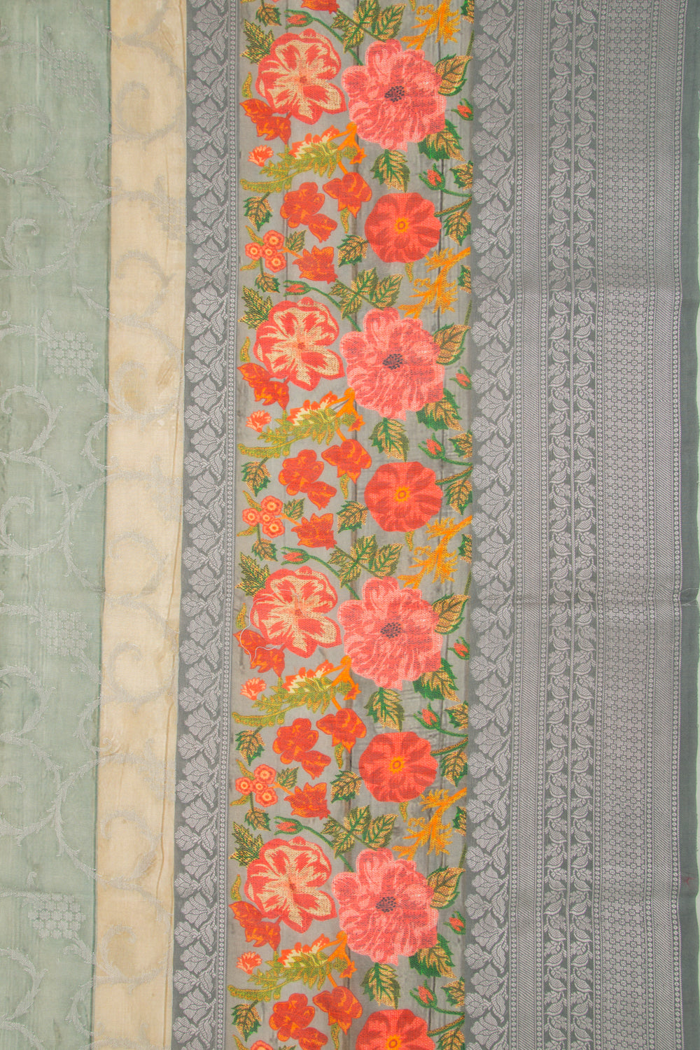 Chanderi Soft Silk Jaal Cream And Grey Saree