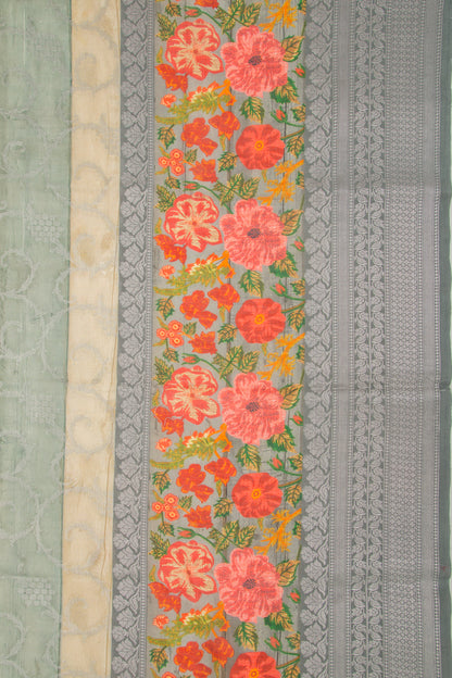 Chanderi Soft Silk Jaal Cream And Grey Saree