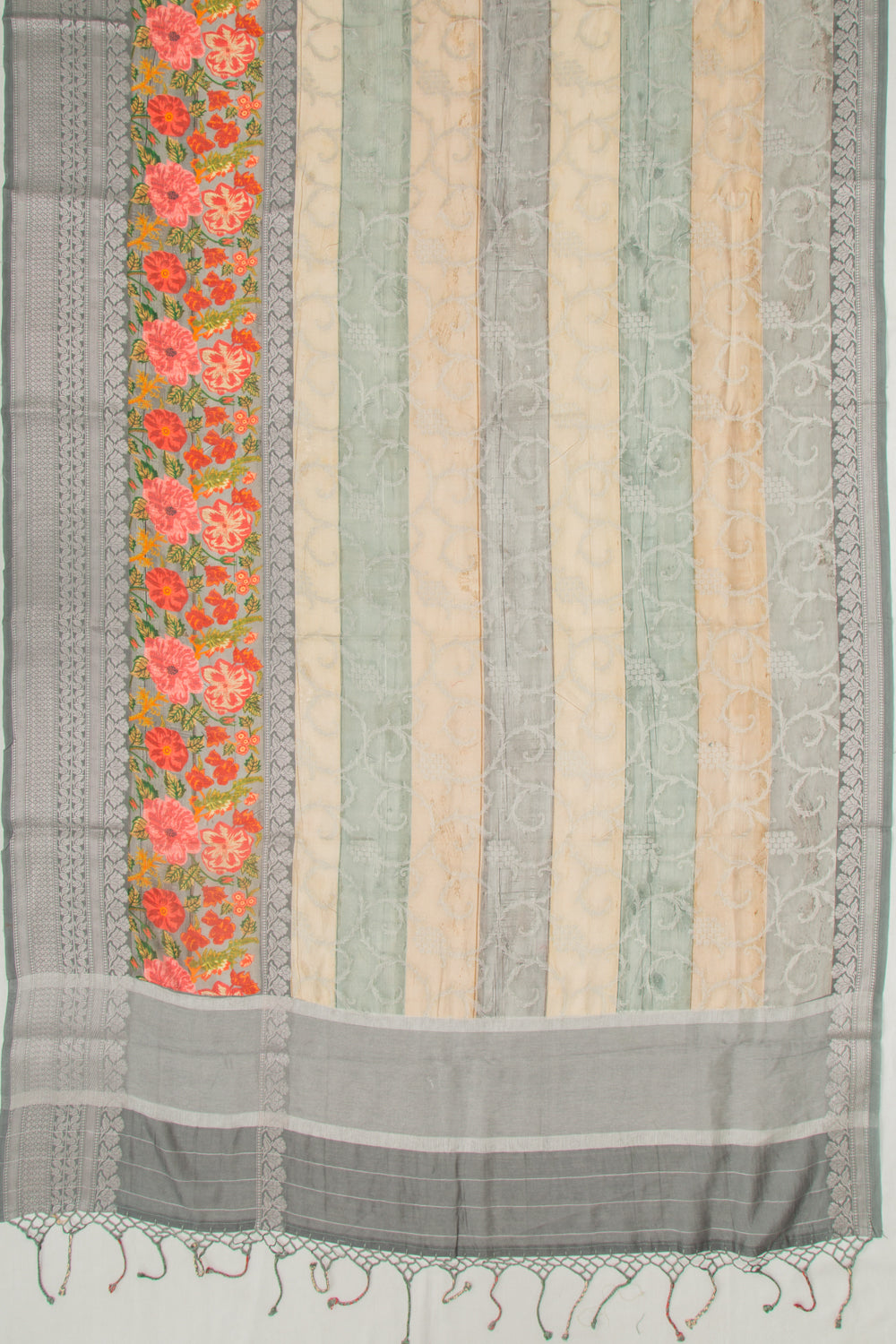 Chanderi Soft Silk Jaal Cream And Grey Saree