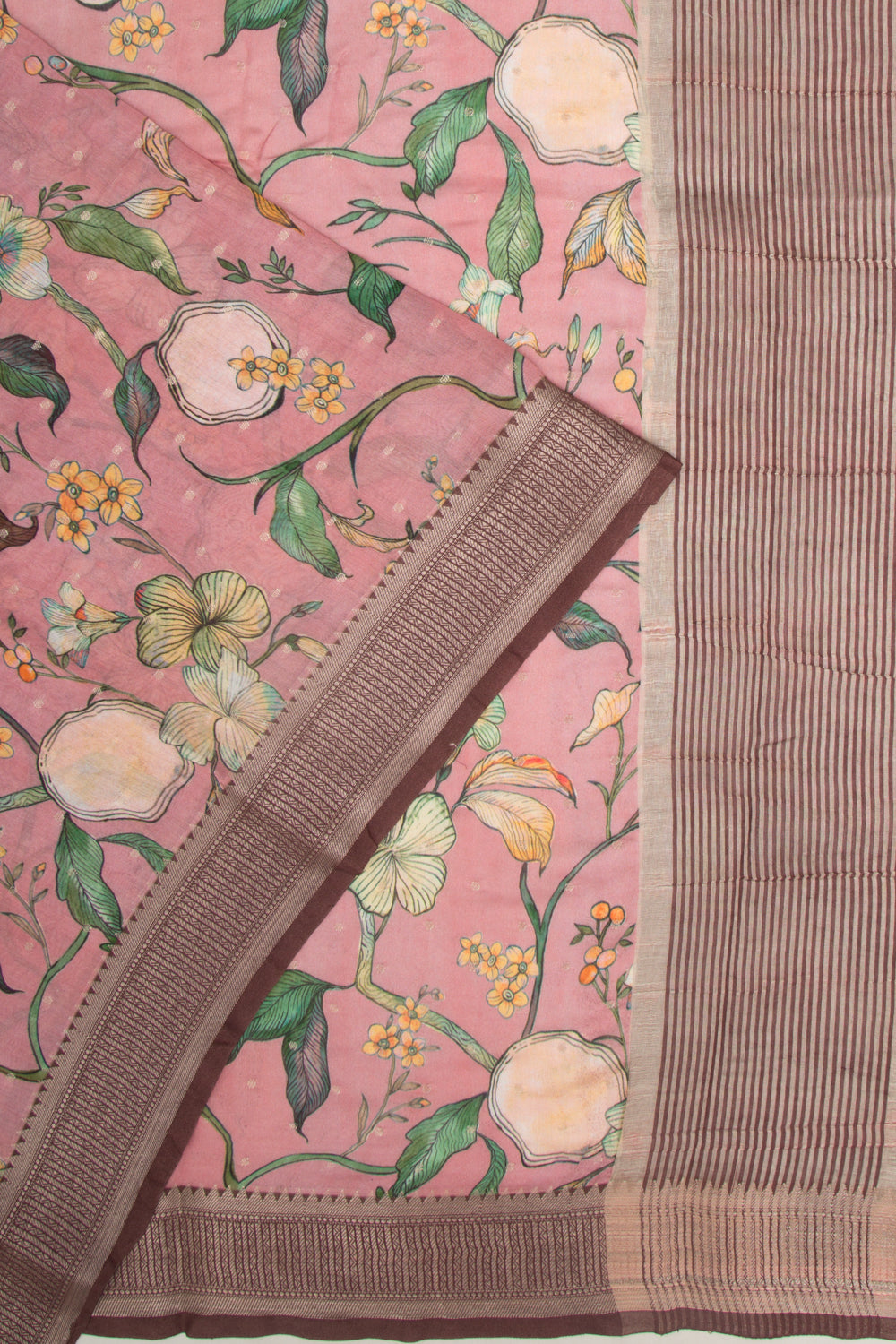 Chanderi Silk Floral Printed and Butta Pink Saree