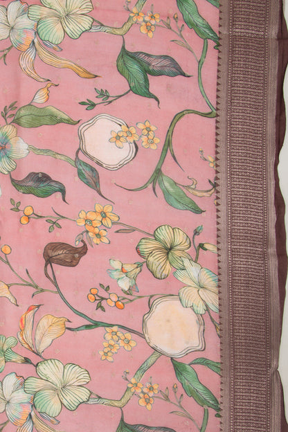 Chanderi Silk Floral Printed and Butta Pink Saree