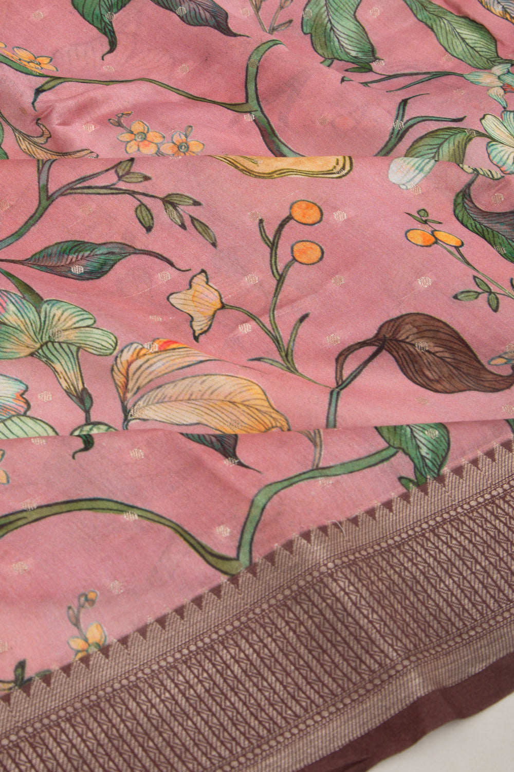 Chanderi Silk Floral Printed and Butta Pink Saree