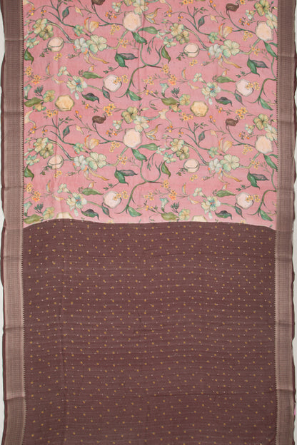 Chanderi Silk Floral Printed and Butta Pink Saree