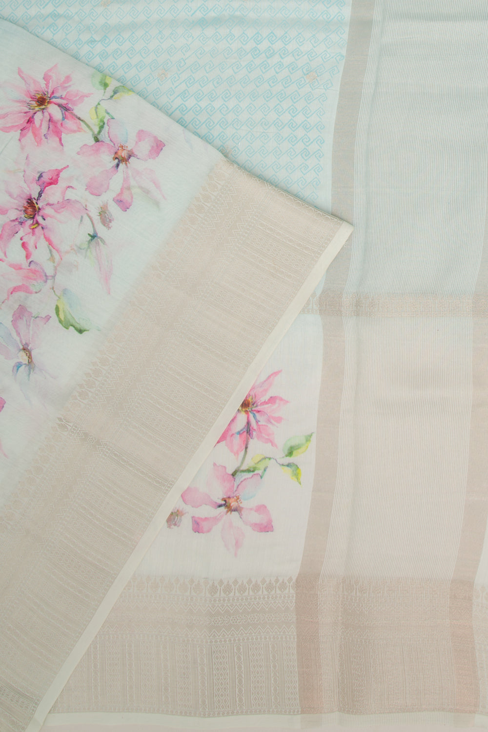 Chanderi Silk Printed And Butta Blue Saree