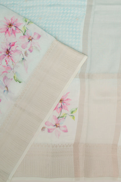 Chanderi Silk Printed And Butta Blue Saree