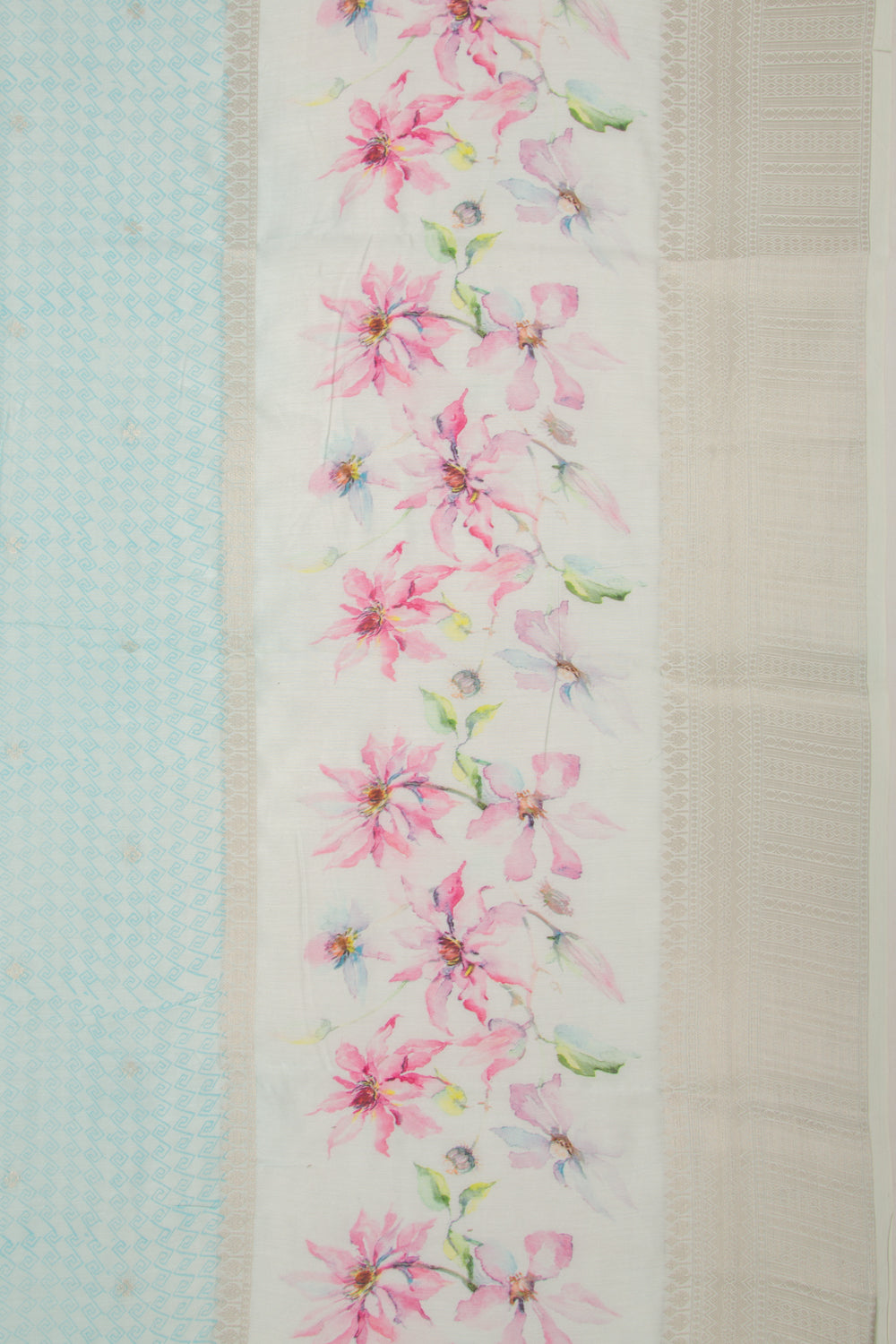 Chanderi Silk Printed And Butta Blue Saree