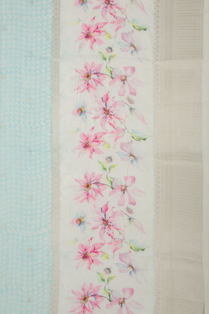 Chanderi Silk Printed And Butta Blue Saree