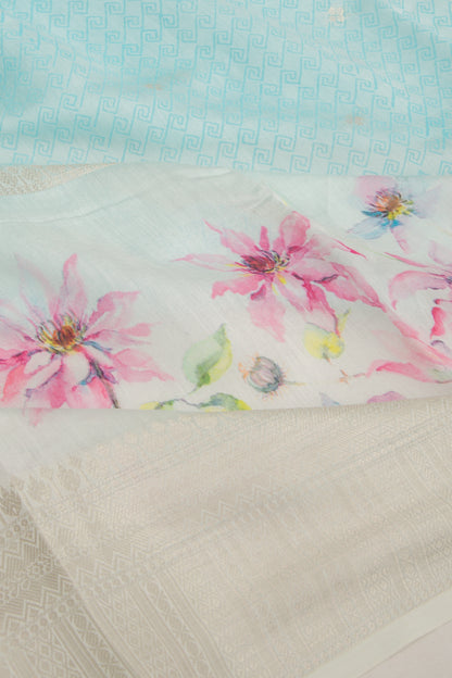 Chanderi Silk Printed And Butta Blue Saree