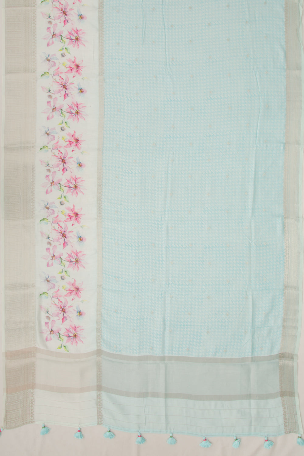 Chanderi Silk Printed And Butta Blue Saree