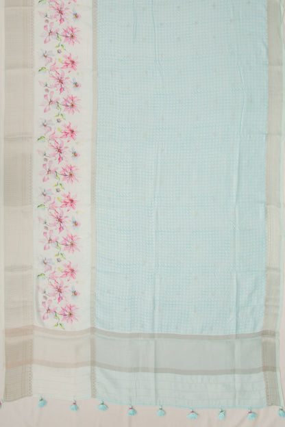 Chanderi Silk Printed And Butta Blue Saree