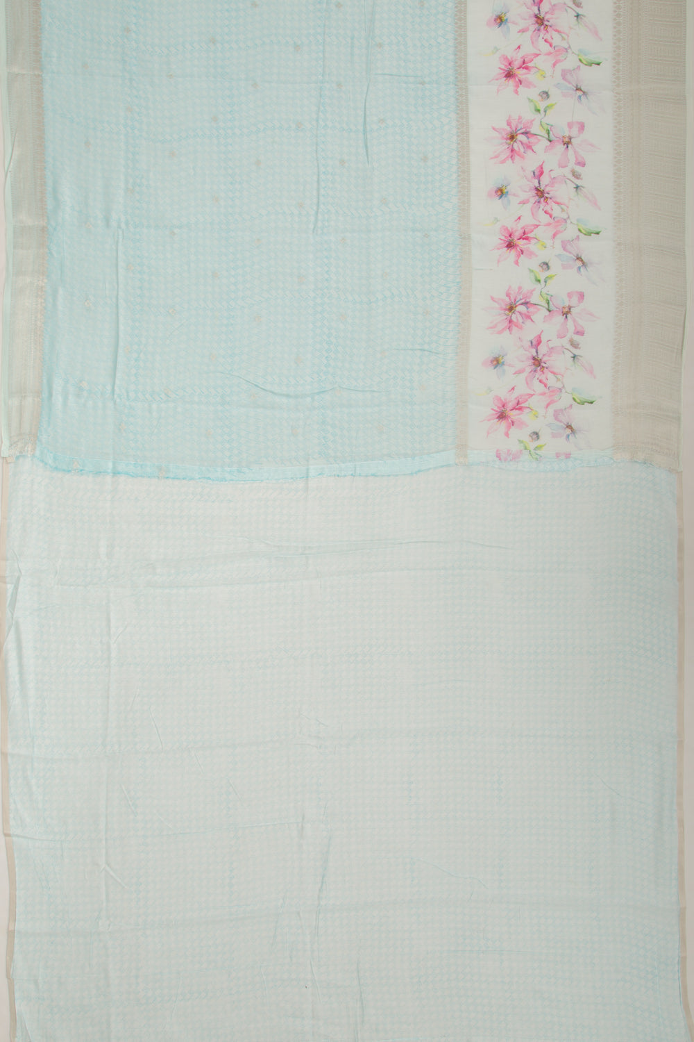 Chanderi Silk Printed And Butta Blue Saree