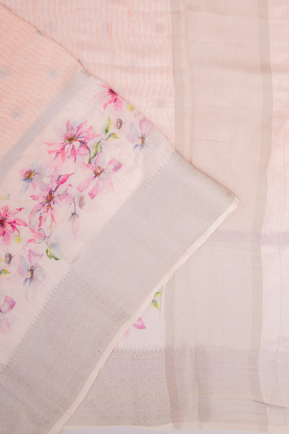 Chanderi Silk Printed And Butta Pastel Orange Saree