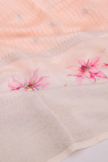 Chanderi Silk Printed And Butta Pastel Orange Saree