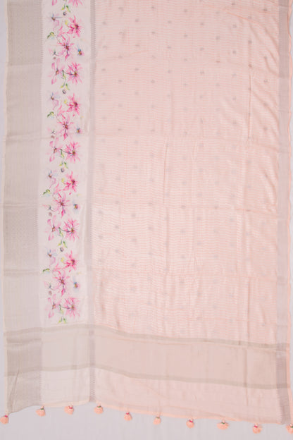 Chanderi Silk Printed And Butta Pastel Orange Saree