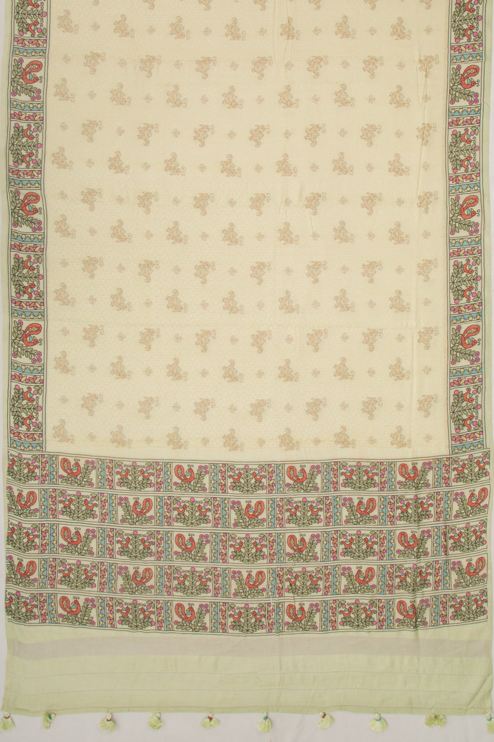 Chanderi Silk Printed And Brocade Pastel Green Saree