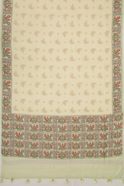 Chanderi Silk Printed And Brocade Pastel Green Saree