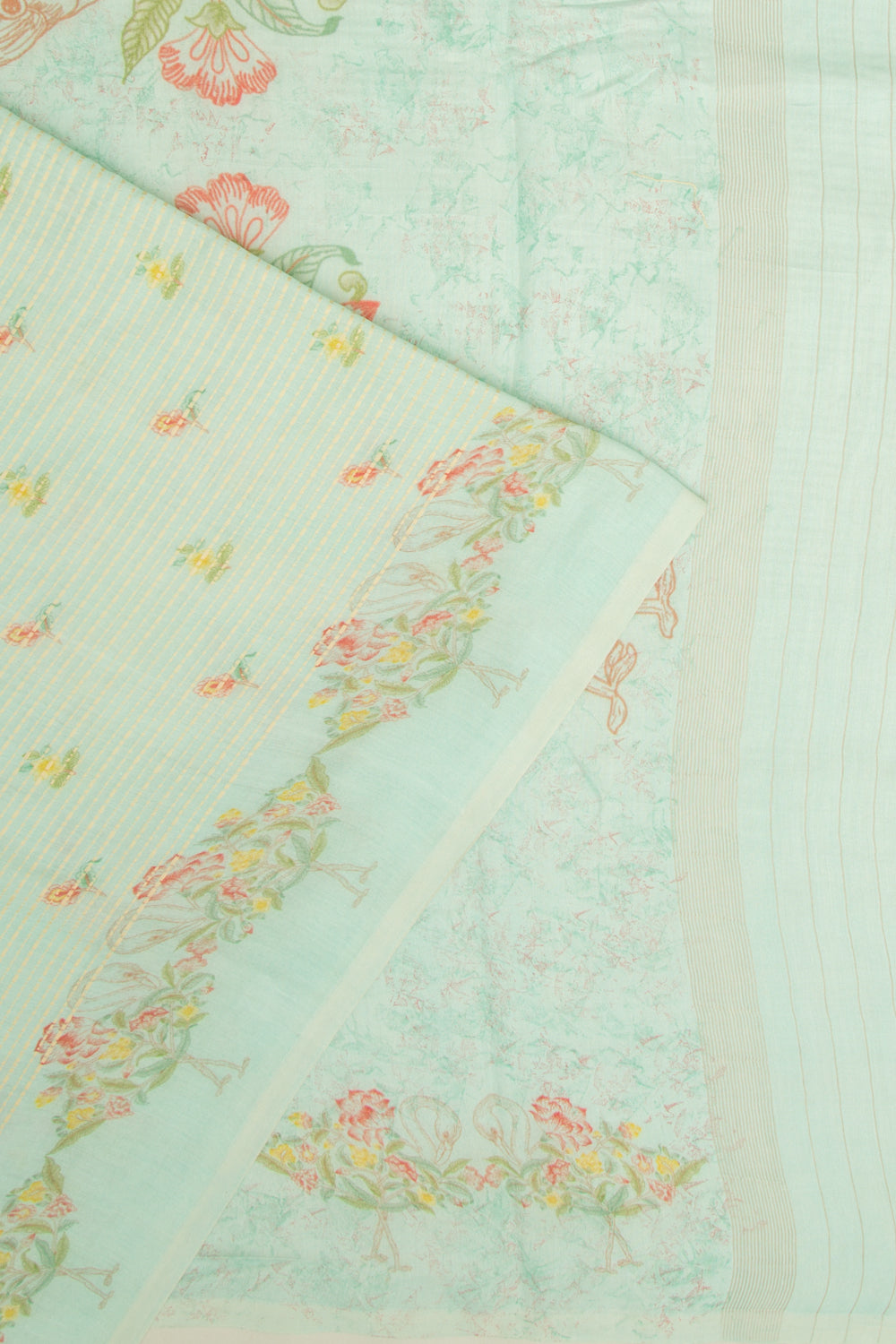 Chanderi Silk Printed And Lines Pastel Blue Saree