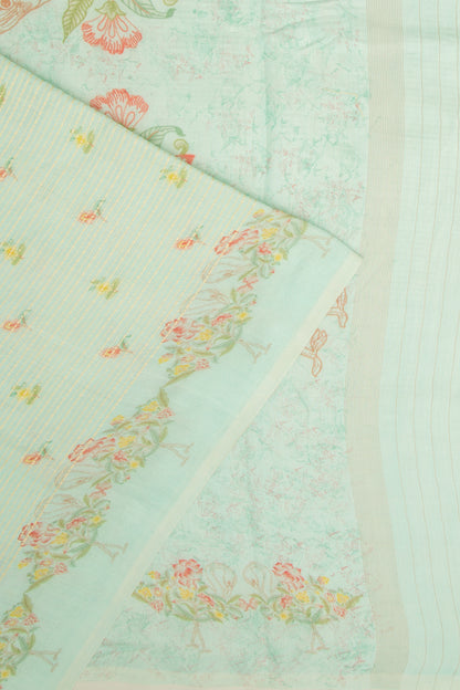 Chanderi Silk Printed And Lines Pastel Blue Saree