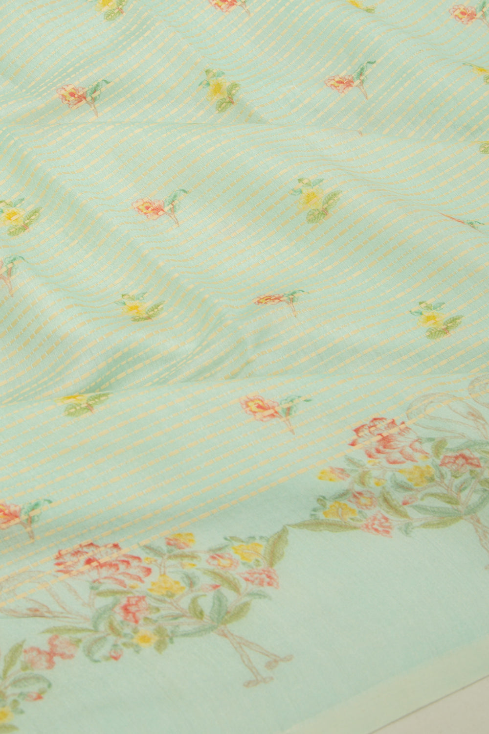 Chanderi Silk Printed And Lines Pastel Blue Saree