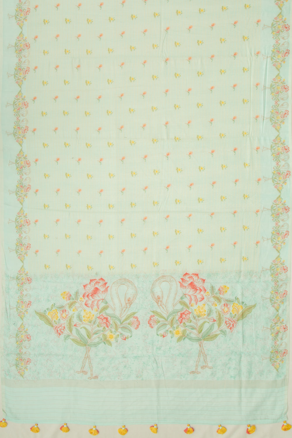 Chanderi Silk Printed And Lines Pastel Blue Saree