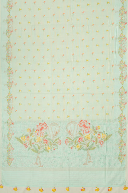 Chanderi Silk Printed And Lines Pastel Blue Saree