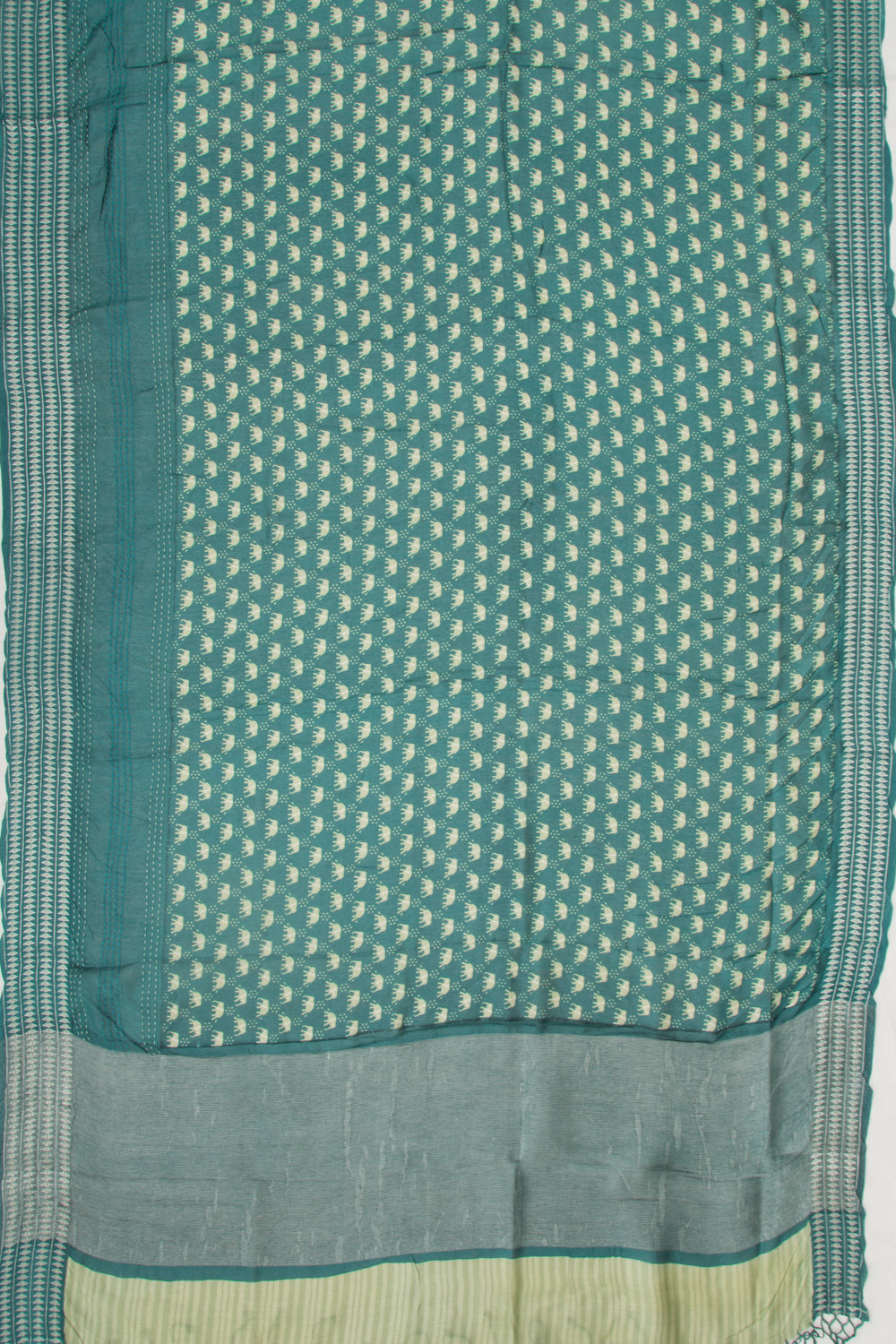 Chanderi Cotton Printed Cyan Blue Saree With Kantha Work