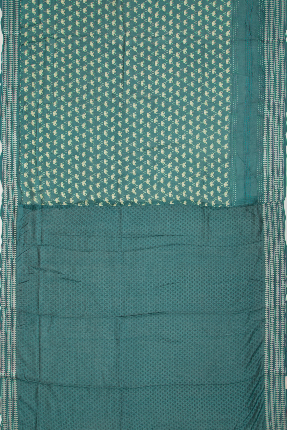 Chanderi Cotton Printed Cyan Blue Saree With Kantha Work