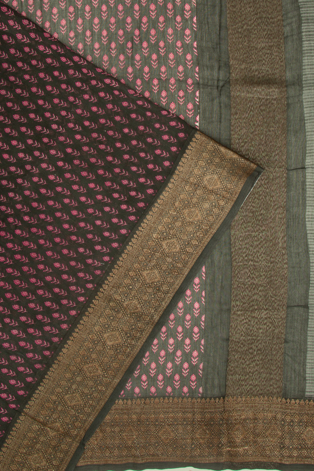 Chanderi Silk Floral Printed Black Saree