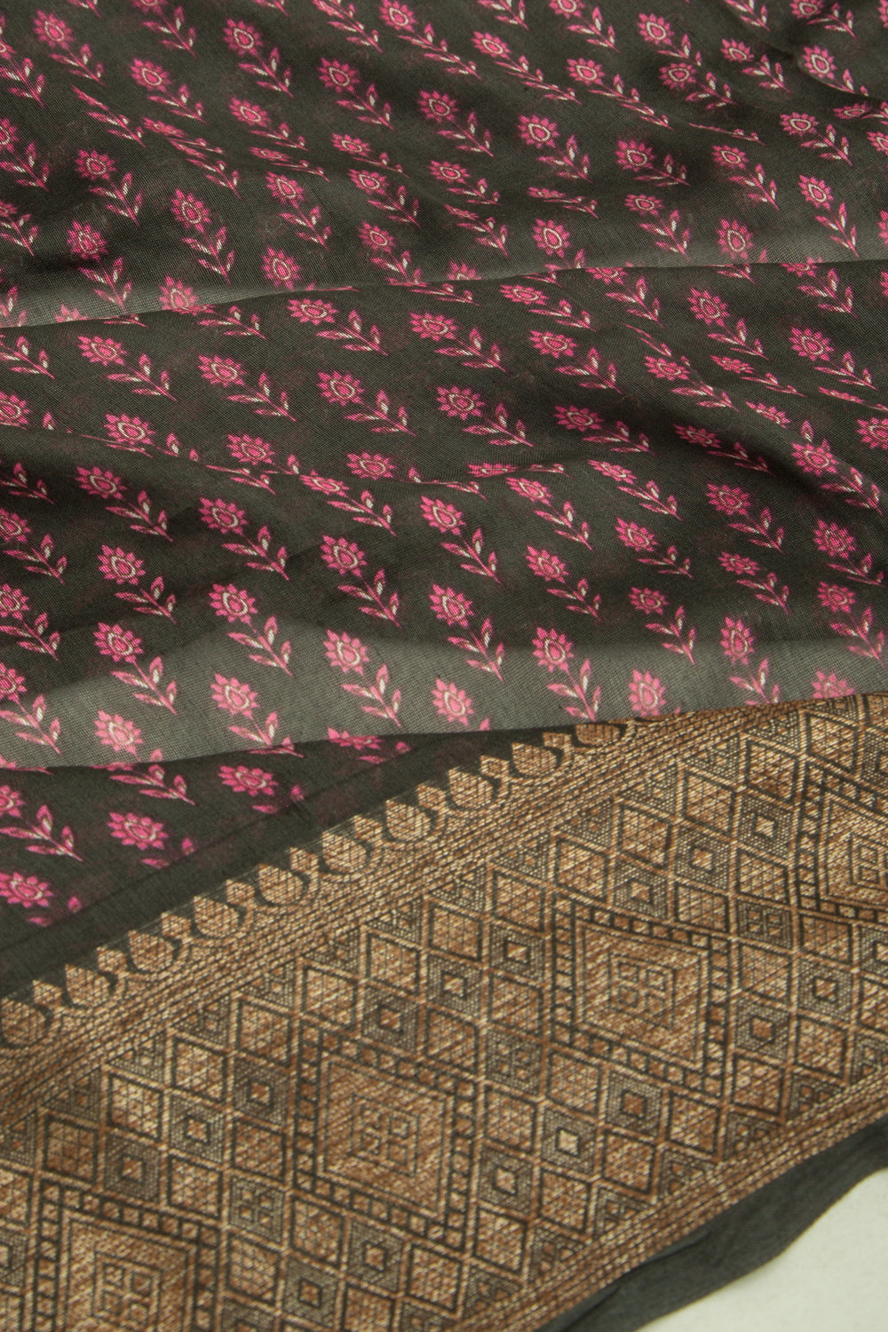 Chanderi Silk Floral Printed Black Saree