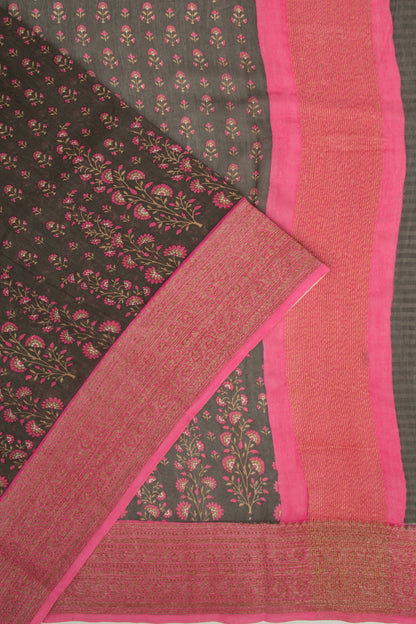 Chanderi Silk Floral Printed Black Saree