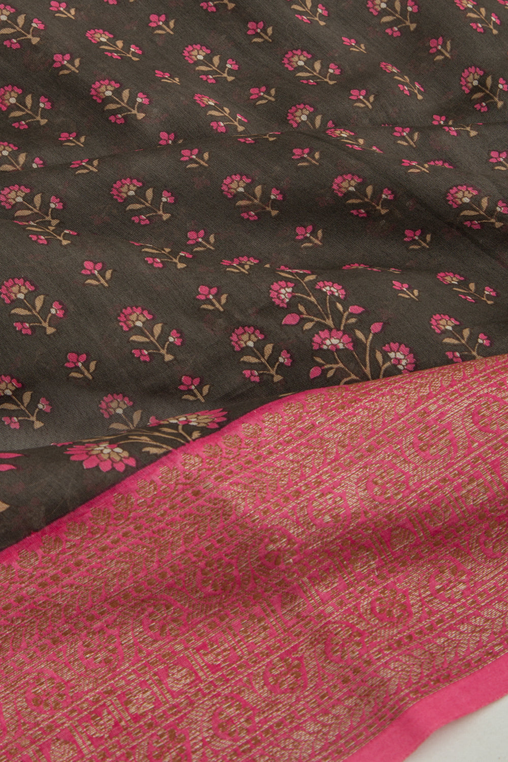 Chanderi Silk Floral Printed Black Saree