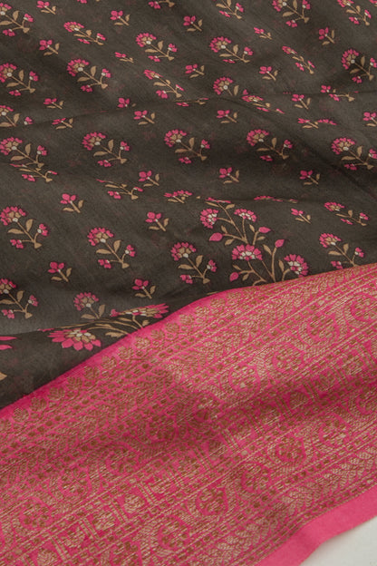 Chanderi Silk Floral Printed Black Saree